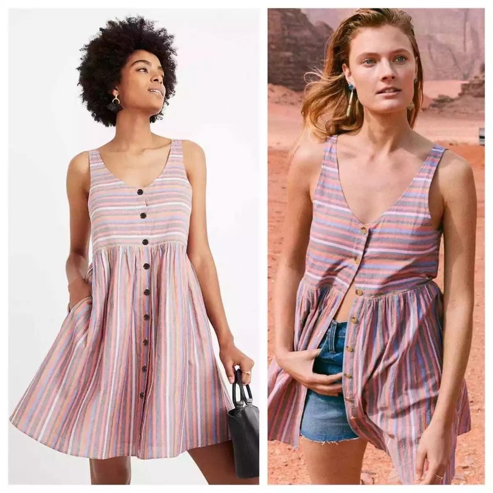 Madewell Scoopneck Tank Dress in Rainbow Stripe